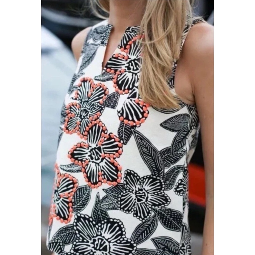 J Crew Sleeveless Floral Beaded Cotton Top Size 0